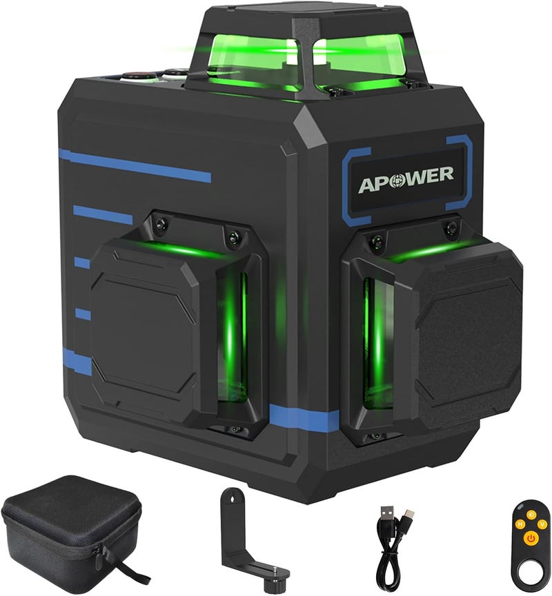A-Power Laser Level 360 Self Leveling, 3 x 360° Cross Line Lazer Leveler Tool for Construction and Picture Hanging, Rechargeable Nivel Laser Outdoor, L-Magnetic Bracket Included - Image 1